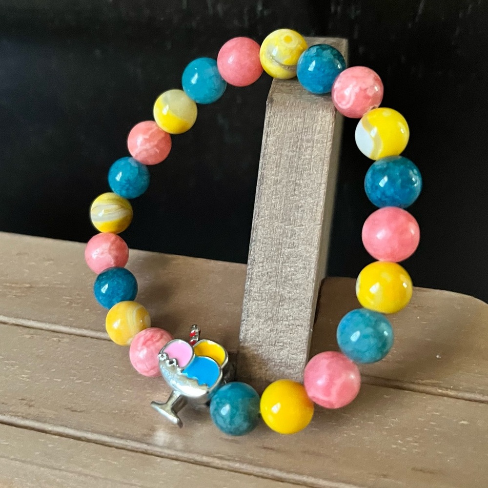 Blue Apatite, Bumblebee Jasper & Rhodochrosite 8mm Round Beaded Stretch Bracelet